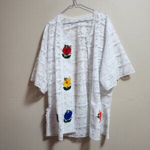 Vintage Mexican lace embroidered multicolor floral  cover-up